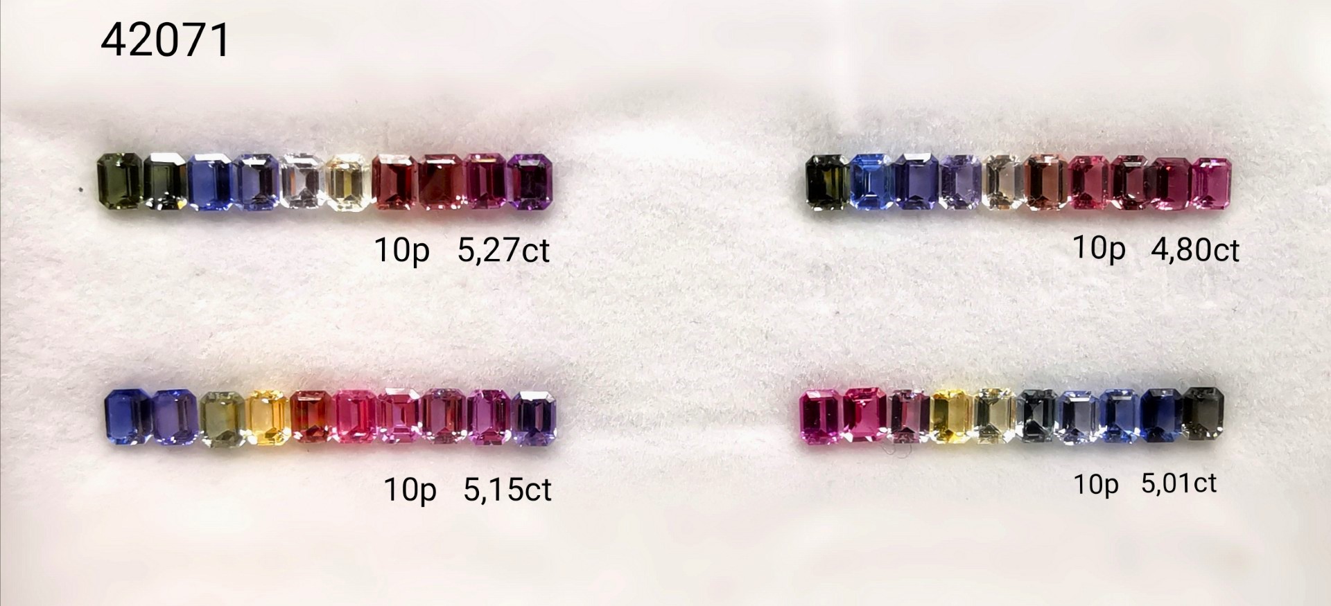 42071 Lignes Saphir fancy non chauffé RPC 5x4 5.27cts, 4.80cts, 5.15cts, 5.01cts - 240€/lot